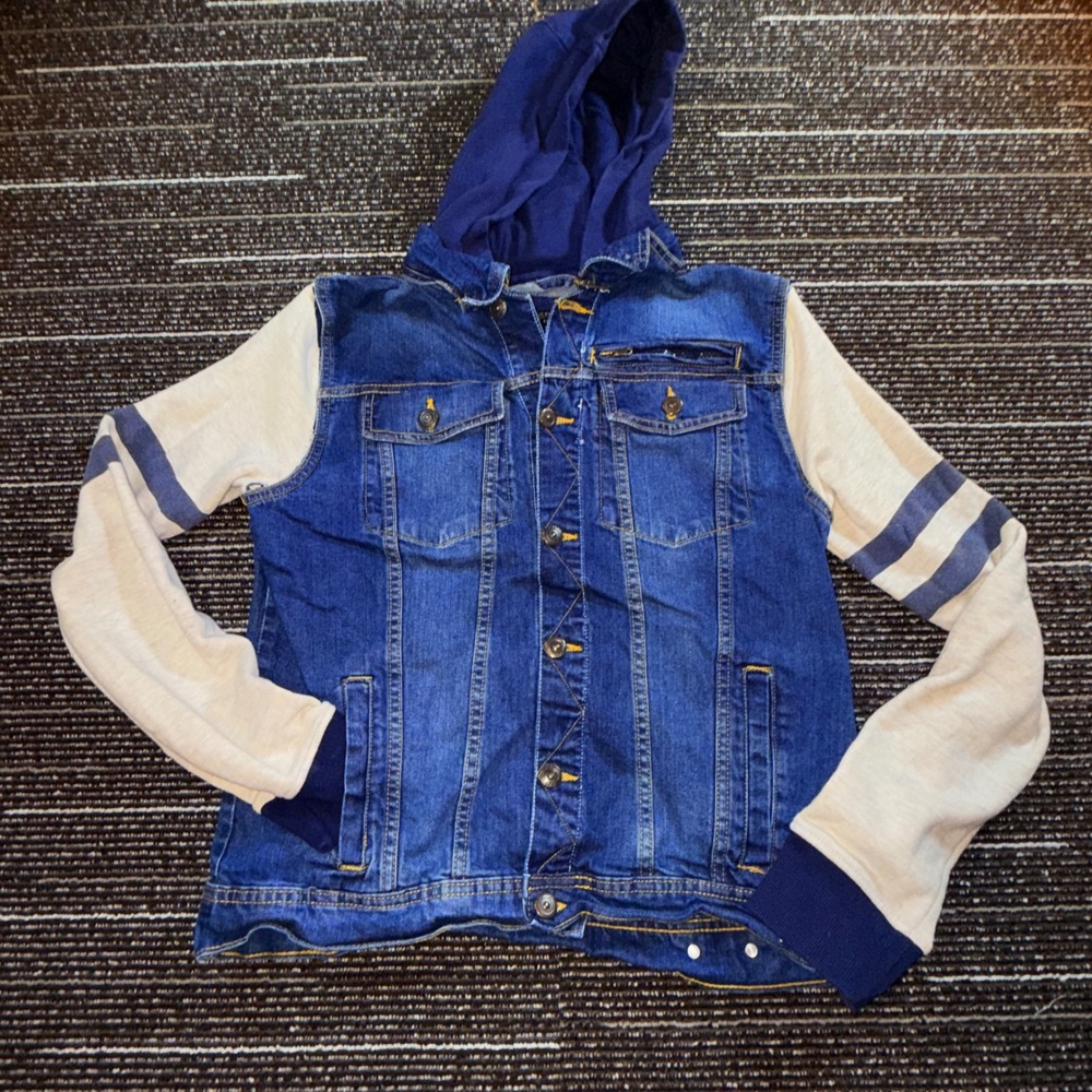 Urban Republic Denim Hoodie Jacket Kids 18/20 Blue Varsity Mixed Media